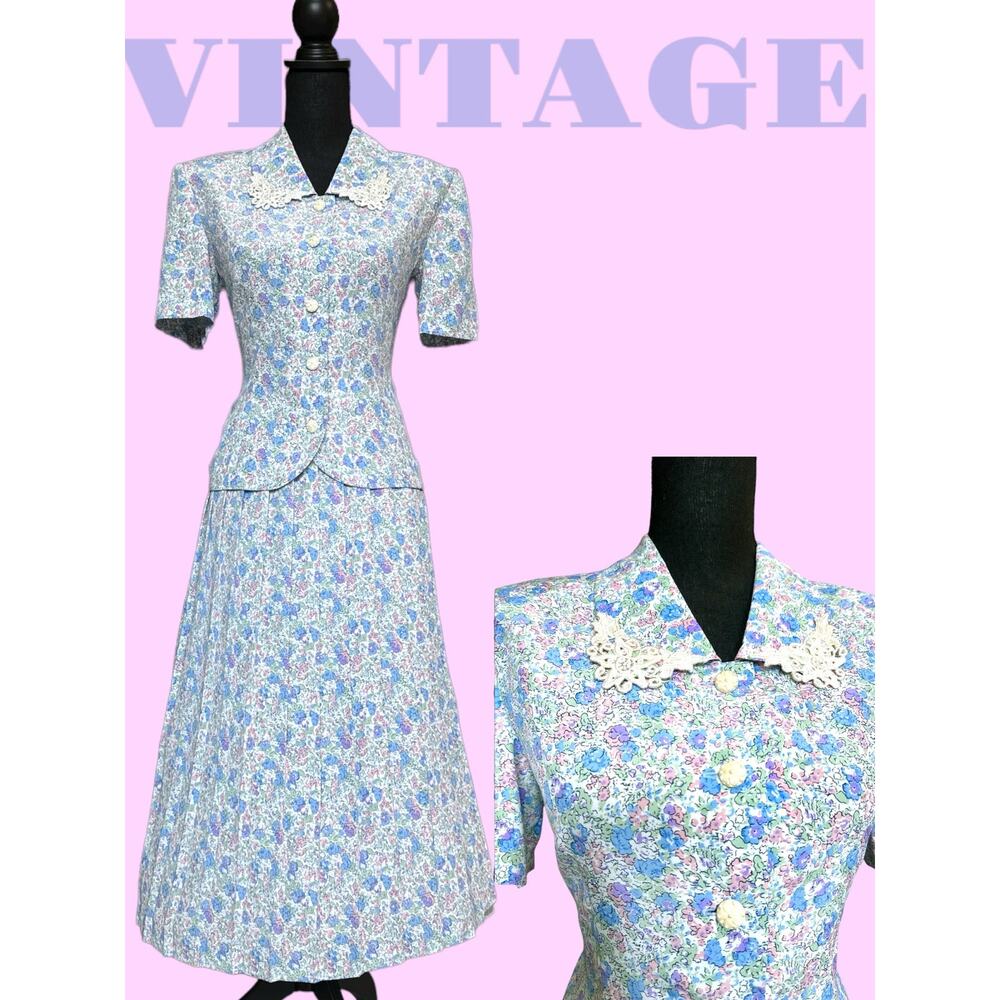 Vintage Fit n Flare secretary dress 70's does 50's Leslie Fay two piece